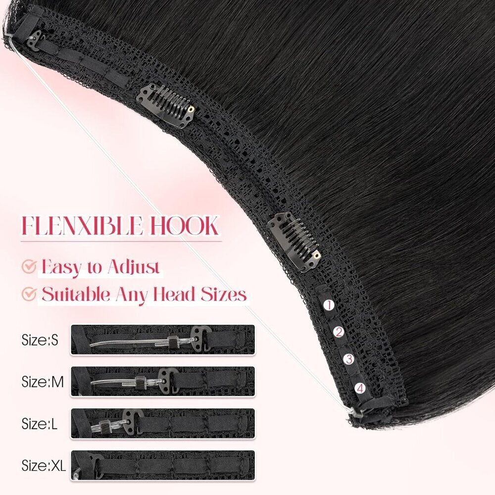 Remy Human Hair Halo Extensions 16 Inch Jet Black Fullness Clip-In Hairpiece - Picture 6 of 9